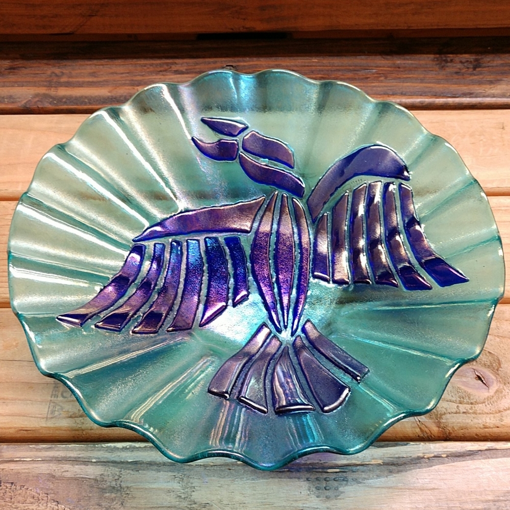 Vtg Unique stained glass art bowl